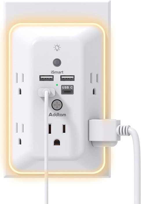 1. Addtam Surge Protector Outlet Extender with Night Light